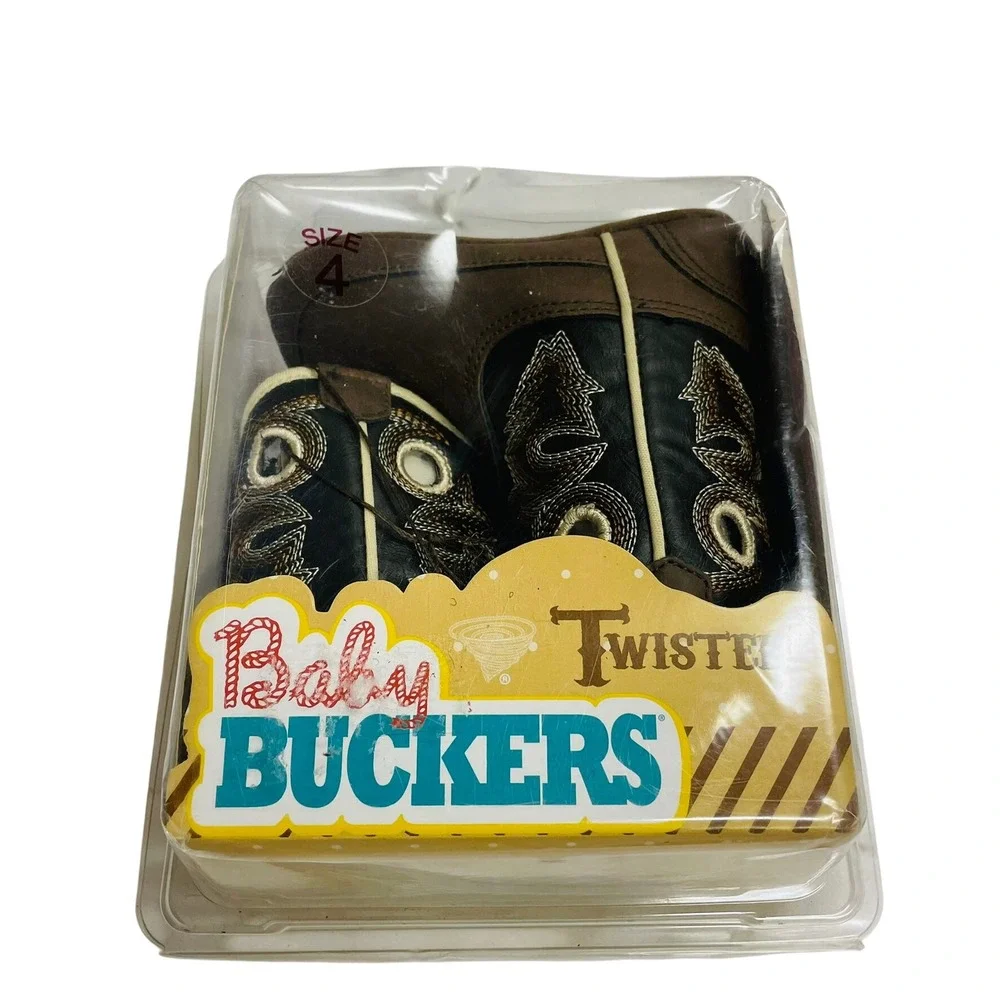 Twister Baby Buckers Boots Brown Black Western Infant Size 4 Cowboy